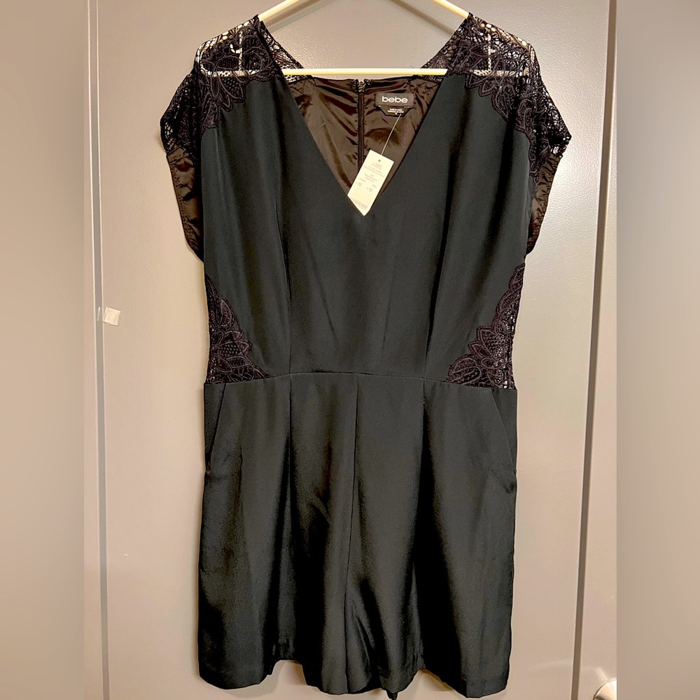 Bebe lace black romper NWT